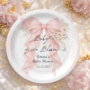 Baby in Bloom Rosa Schleife Mädchen Baby-Party Pappteller