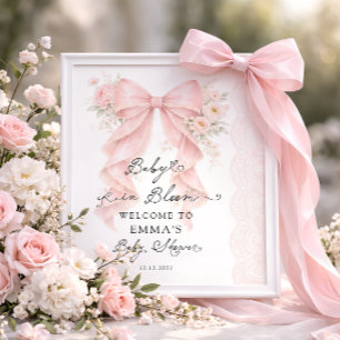 Baby in Bloom Rosa Schleife Mädchen Baby Shower Wi Poster