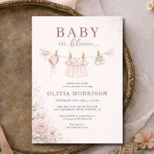 Baby in Bloom Rosa Wäscheleine Mädchen Baby Shower Einladung