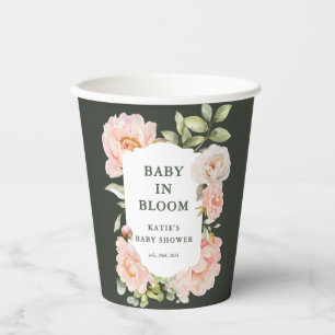 Baby in Bloom Rosa Wasserfarben Florale Babyparty Pappbecher