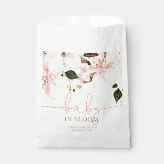 Baby in Bloom rosa, weiße Blumenlilien Geschenktütchen (Vorderseite)