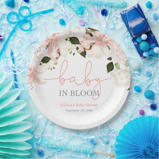 Baby in Bloom rosa, weiße Blumenlilien Pappteller (Party)