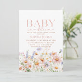 Baby in Bloom rosa Wildblume Girl Baby Dusche Einladung (Stehend Vorderseite)