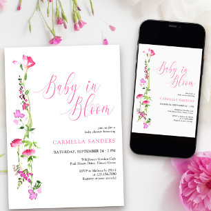 Baby in Bloom Rosa Wildflower-Baby-Party Einladung
