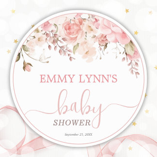 Baby In Bloom Rosafarbenes Babyshower Runder Aufkleber
