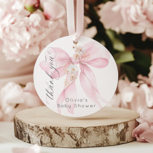 Baby in Bloom Rosafarbenes Schleifchen Blumen Dank Geschenkanhänger