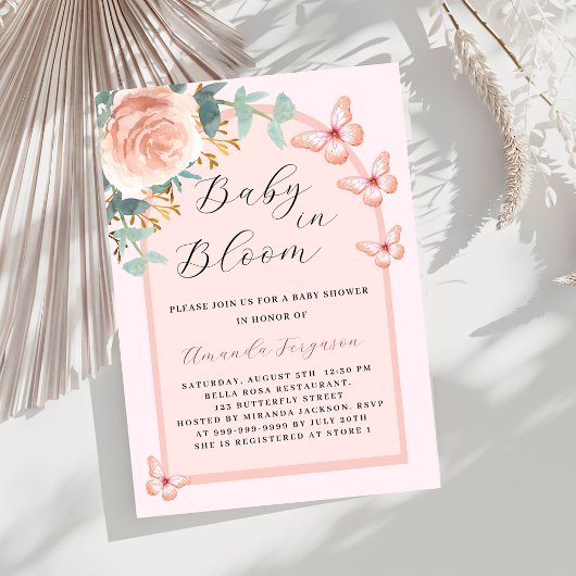 Baby in Bloom Rose Schmetterling Bogen Baby Dusche Einladung