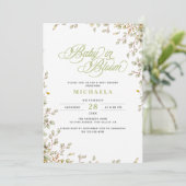 Baby in Bloom Rustic Baby Dusche Aquarell Blätter Einladung (Stehend Vorderseite)