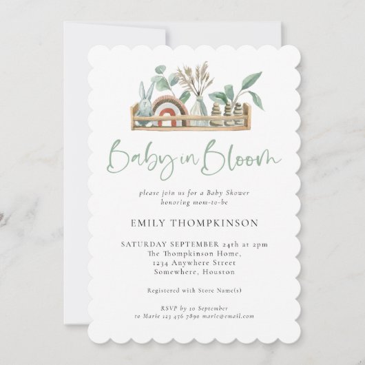 Baby in Bloom Sage Boho Toys Einladung (Vorderseite)