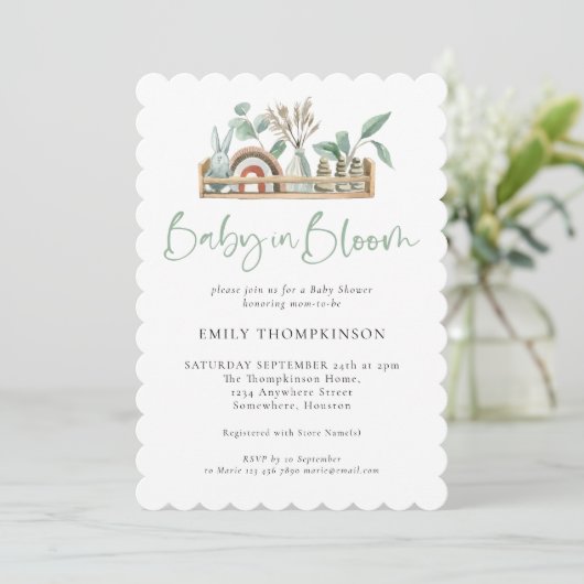 Baby in Bloom Sage Boho Toys Einladung (Stehend Vorderseite)