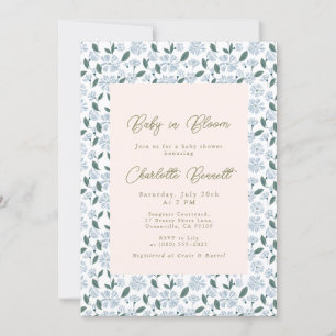 Baby in Bloom Sage & Dusty Blue Floral Baby Dusche Einladung