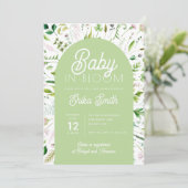 Baby in Bloom Sage Green Baby Dusche Einladung (Stehend Vorderseite)