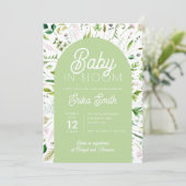 Baby in Bloom Sage Green Baby Dusche Einladung (Stehend Vorderseite)