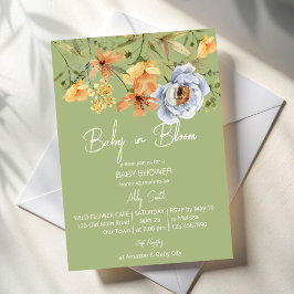 Baby in bloom sage green baby shower einladung