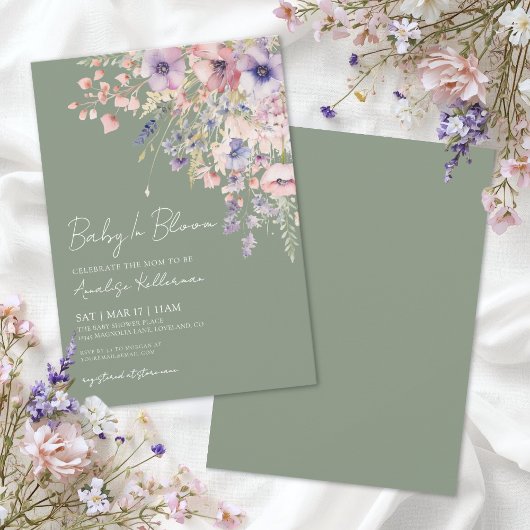 Baby In Bloom Sage Green Baby Shower Einladung