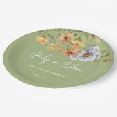 Baby in bloom sage green baby shower printed pappteller (Schrägansicht)