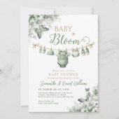 Baby in Bloom Sage Green Floral Baby Shower Einladung (Vorderseite)