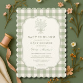 Baby in Bloom Sage Green Gingham Baby Shower Einladung