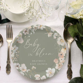 Baby in Bloom Sage Green Wildblume Babydusche Pappteller