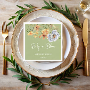 Baby in Bloom Salbeigrüne Blumen Babyparty Serviette