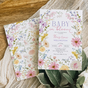 Baby in Bloom: Sanfte Pastell-Wildblumen-Babyparty Einladung