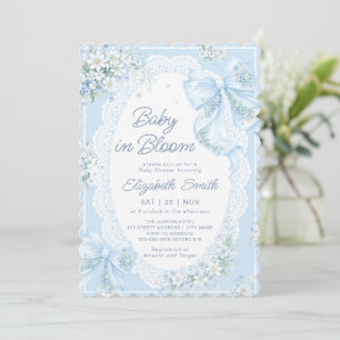 Baby in Bloom Schleife Blau Blumig Junge Baby Show Einladung