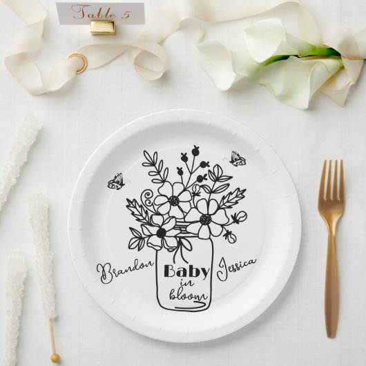 BABY IN BLOOM SCHWARZ & WEISS BABYSHOWER  PAPPTELLER (Hochzeit)