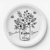 BABY IN BLOOM SCHWARZ & WEISS BABYSHOWER  PAPPTELLER (Vorderseite)