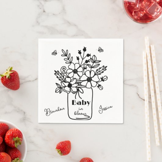 BABY IN BLOOM SCHWARZ & WEISS BABYSHOWER SERVIETTE (Beispiel)