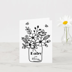 BABY IN BLOOM SCHWARZ-WEIß-EINLADUNG ZUR BABYPARTY KARTE