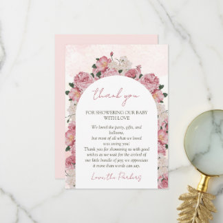 Baby in Bloom Script Pink Floral Baby Girl Dusche Dankeskarte