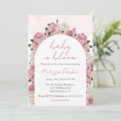 Baby in Bloom Script Rosa Bloral Baby Dusche Einladung (Stehend Vorderseite)