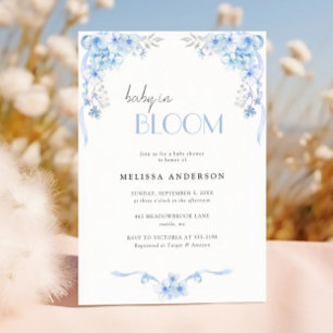Baby in Bloom Silverblue Floral Baby Shower Einladung