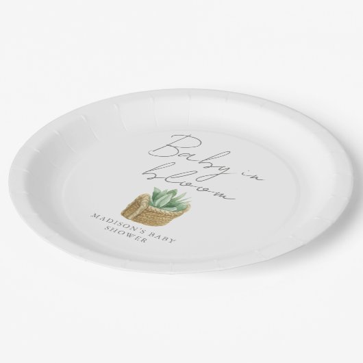Baby in Bloom Simple Succulent Baby Dusche Pappteller (Schrägansicht)