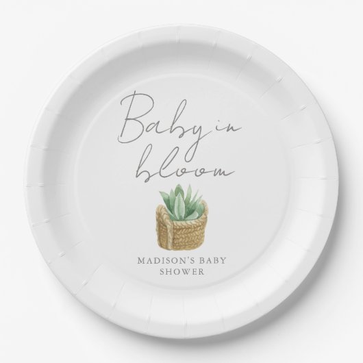 Baby in Bloom Simple Succulent Baby Dusche Pappteller (Vorderseite)