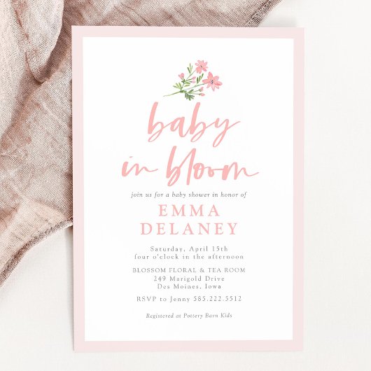 Baby in Bloom Soft Pink Baby Dusche Einladung