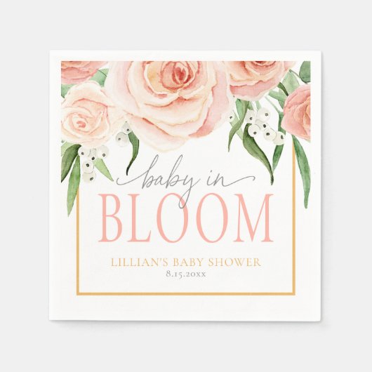 Baby In Bloom Soft Pink Rose Floral Baby Shower Serviette (Vorderseite)