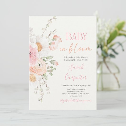 Baby in Bloom Spring Babydusche Einladung (Stehend Vorderseite)