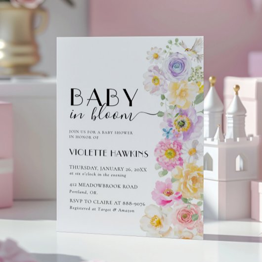 Baby in Bloom Spring Blossom Floral Baby Dusche Einladung