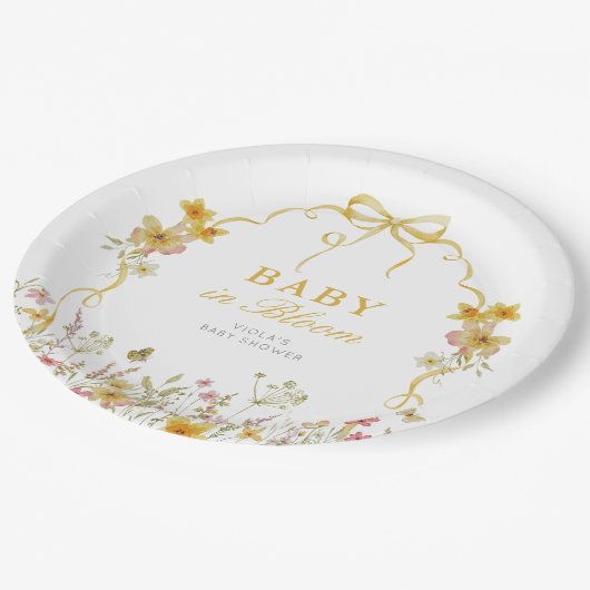 Baby in Bloom Spring Gelbe Wildblume Babydusche Pappteller (Schrägansicht)