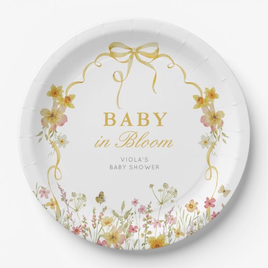 Baby in Bloom Spring Gelbe Wildblume Babydusche Pappteller (Vorderseite)