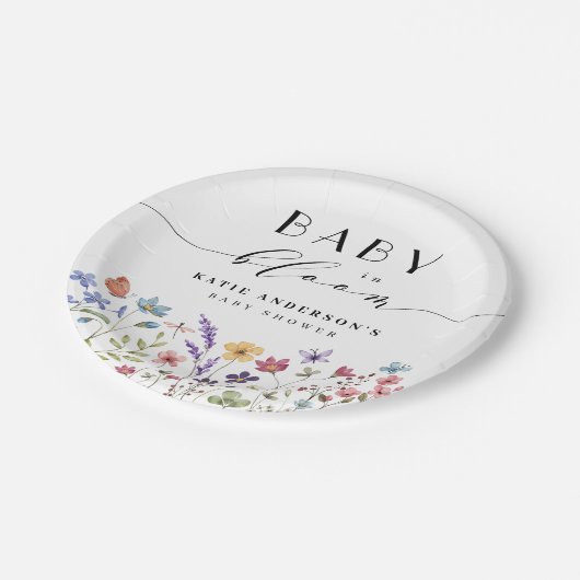 Baby in Bloom Spring Summer Floral Baby Dusche Pappteller (Schrägansicht)
