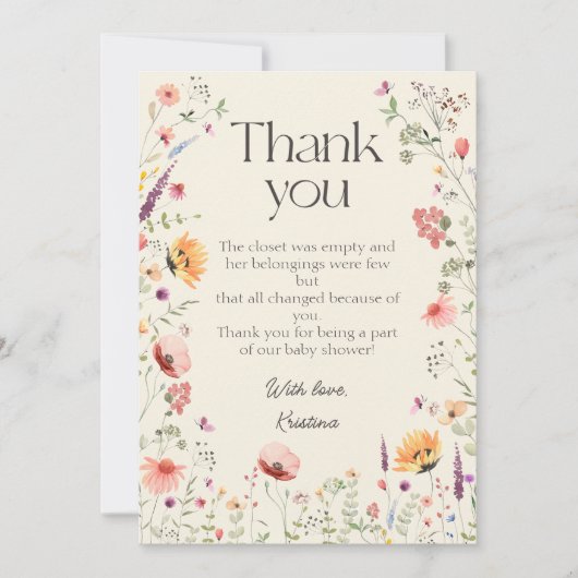 Baby in Bloom Spring Wildblume Babydusche Dankeskarte (Vorderseite)