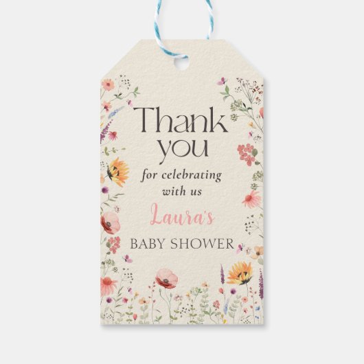 Baby in Bloom Spring Wildblume Babydusche Geschenkanhänger (Rückseite)