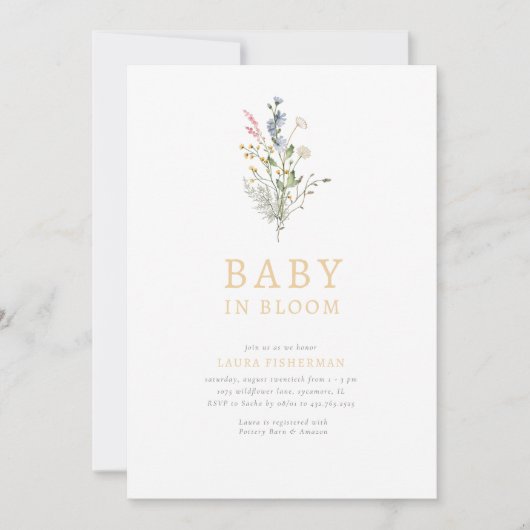 Baby in Bloom Spring Wildblume Bloral Baby Dusche Einladung (Vorderseite)