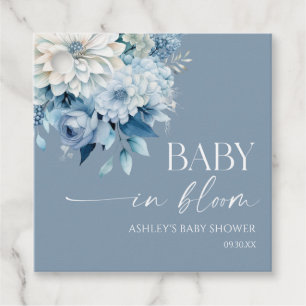 Baby In Bloom Staubblaues Florales Babyshower Geschenkanhänger