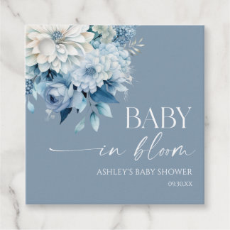 Baby In Bloom Staubblaues Florales Babyshower Geschenkanhänger