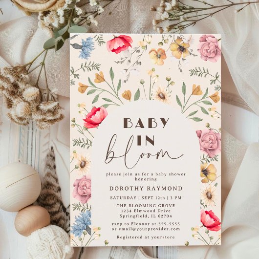 Baby in Bloom Stilvolle Arch Floral Baby Dusche Einladung