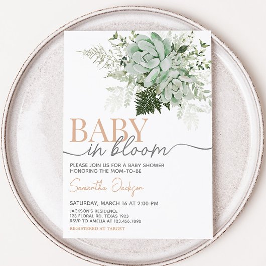Baby in Bloom Succulent Baby Dusche Einladung