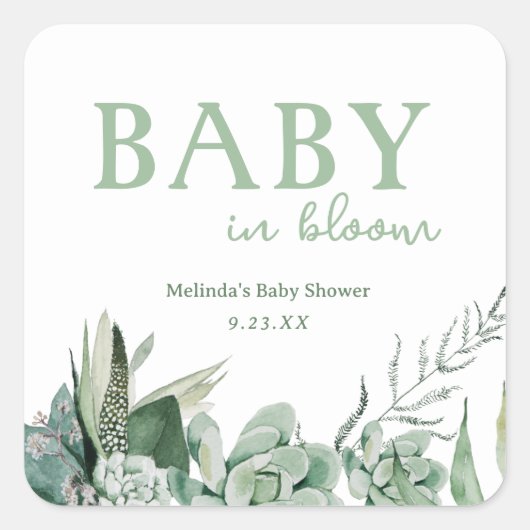 Baby in Bloom Succulent Quadratischer Aufkleber (Vorderseite)